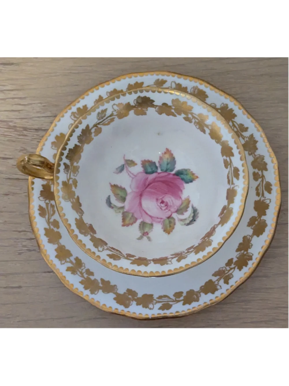 Royal Chelsea Bone China Tea Cup and Saucer Set, White and Gold Vintage